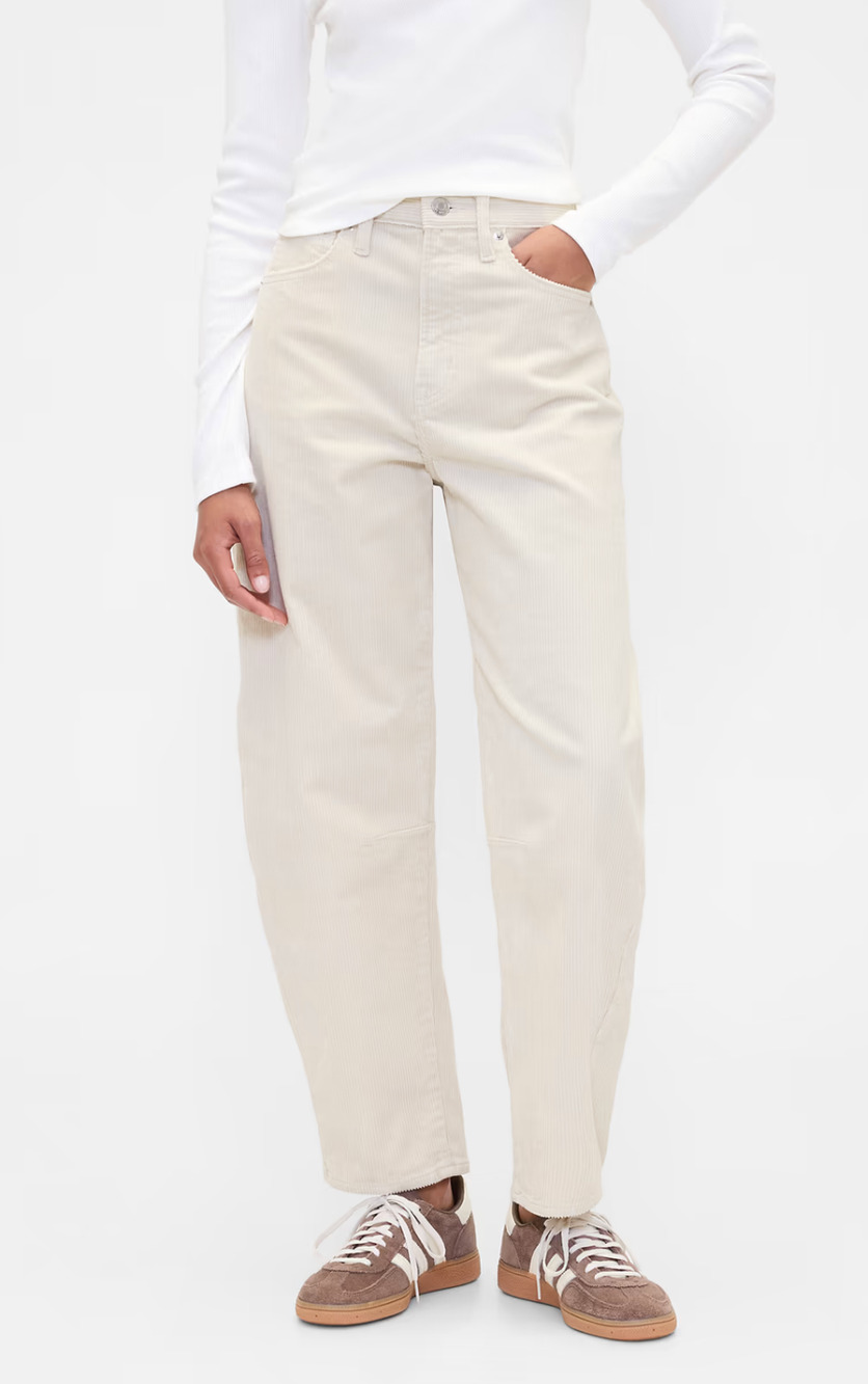 Gap Denim Barrel Leg Corduroy Pants 10 30S Short Ivory Cream High Rise NWT